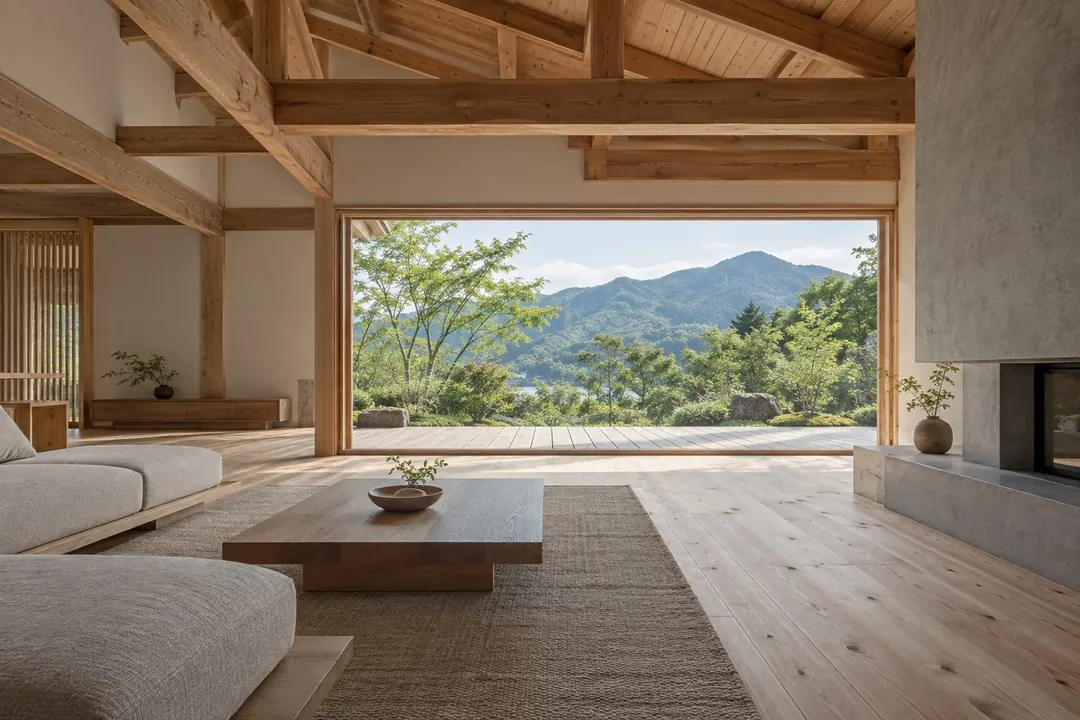 完成した一之宮の家の居間